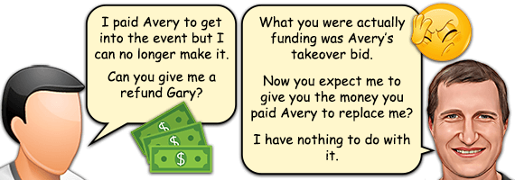 BASE jumper request refund of Avery's fees from person he was unknowingly paying to have removed.