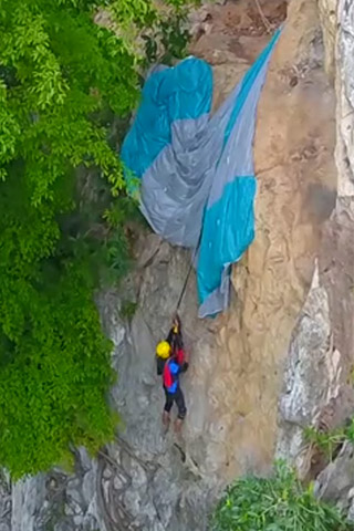 Beginner Malaysian BASE Jumper has cliff strike at Gua Damai