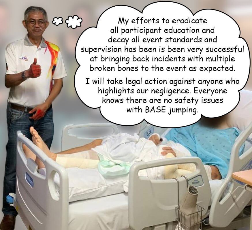 KL Tower CEO Datuk Rozlan Mohamed visits BASE jumper with multiple broken bones in hospital.